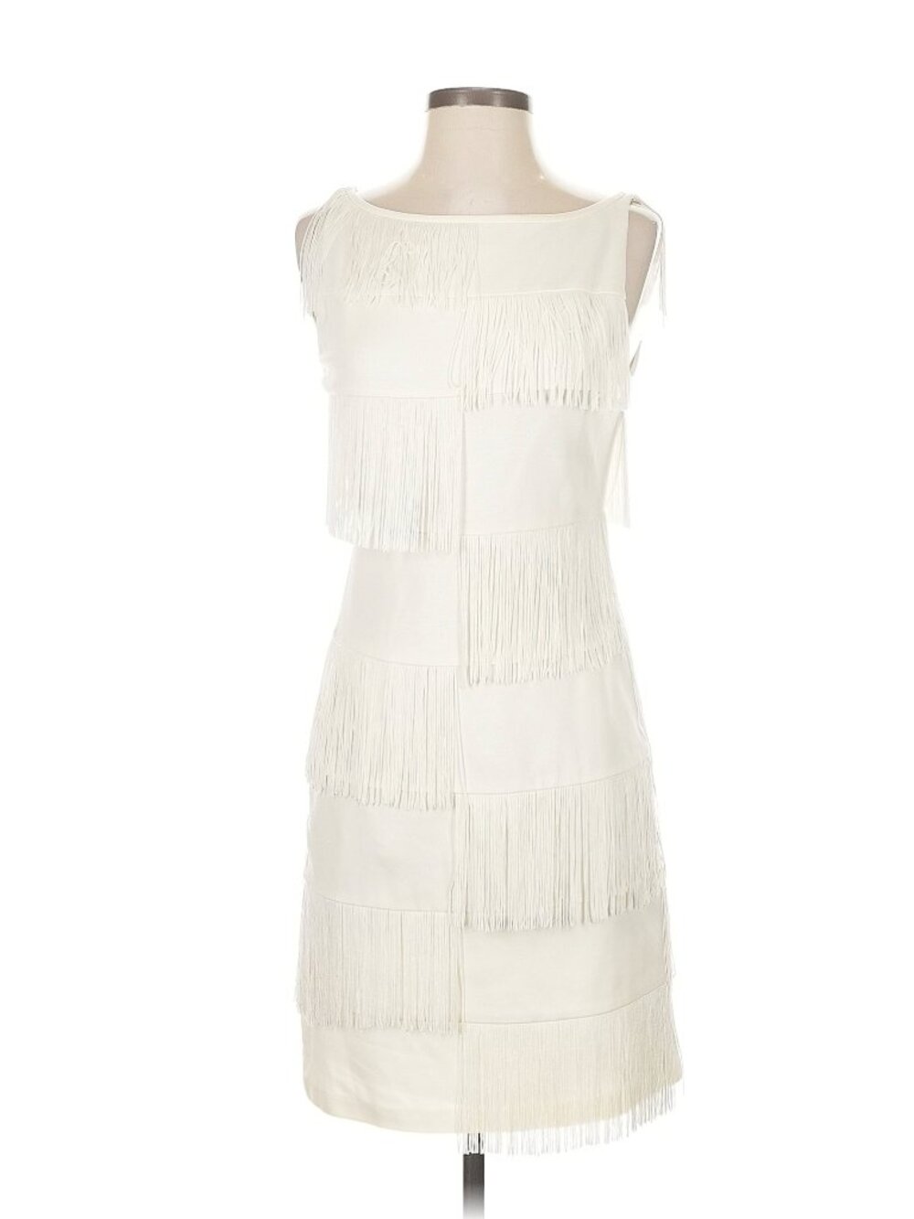 White Fringe Checker Dress Trina Turk Size 4 Small Bachelorette Bridal Party